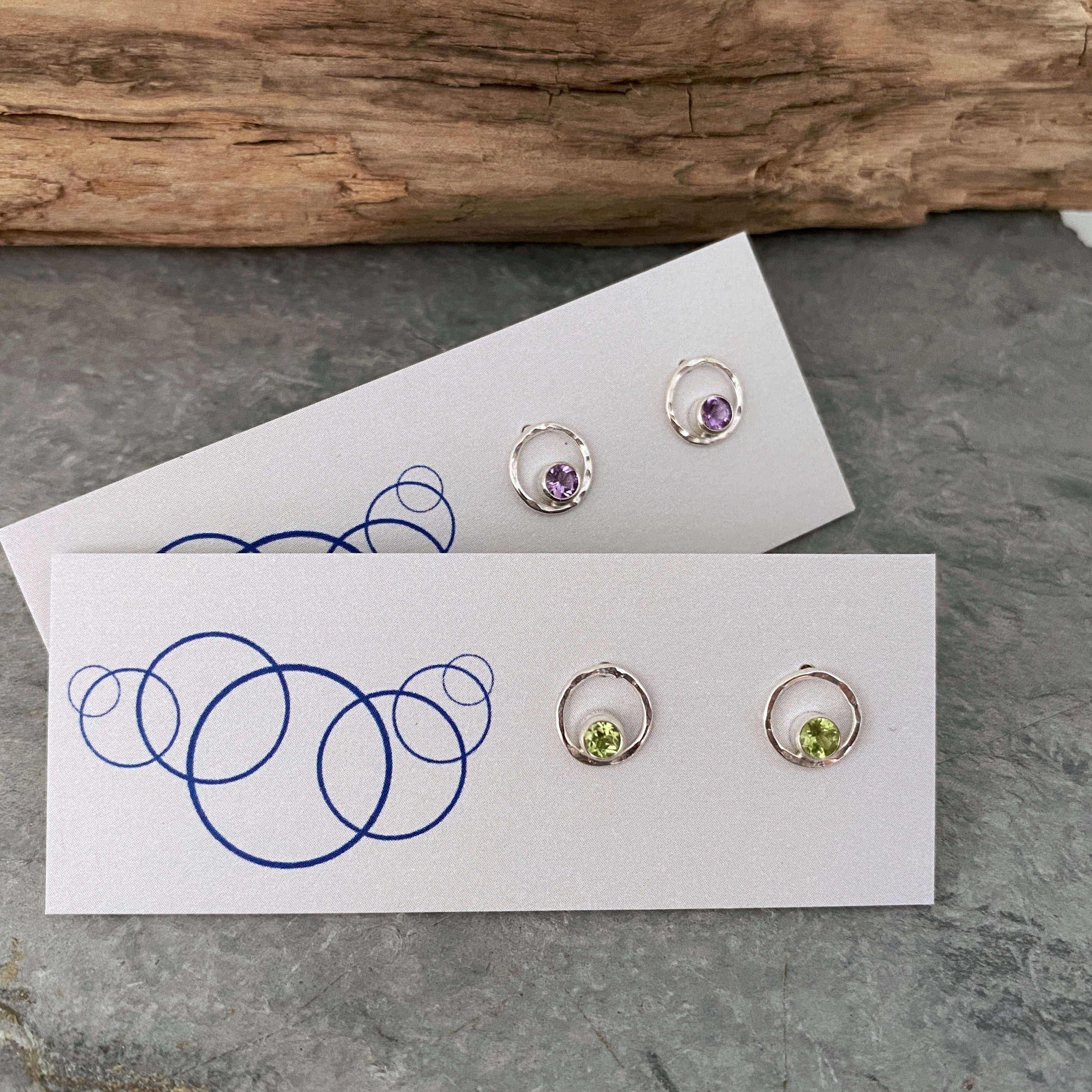 Amethyst Earrings Or Peridot Earrings. Small Stud With Gemstones, Open Circle Studs, Round Silver Earrings, Birthstone