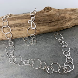 Handmade delicate silver chain necklace with hammered round links image 3