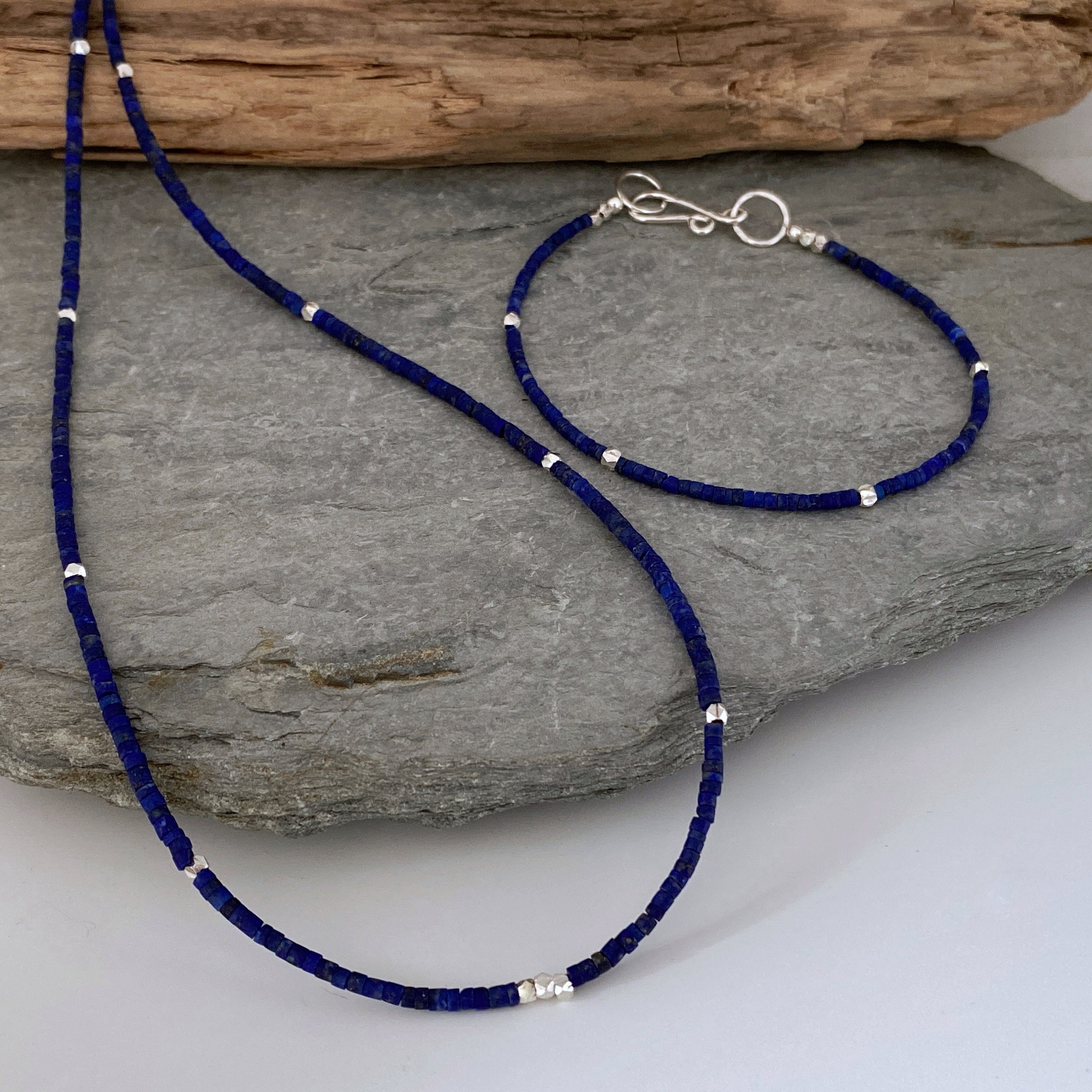 Lapis Lazuli Necklace With Tiny Silver Beads