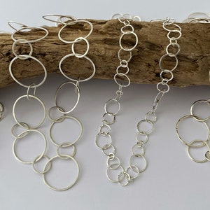 Handmade delicate silver chain necklace with hammered round links image 8