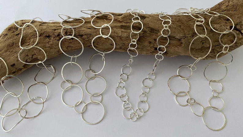 Handmade delicate silver chain necklace with hammered round links image 8