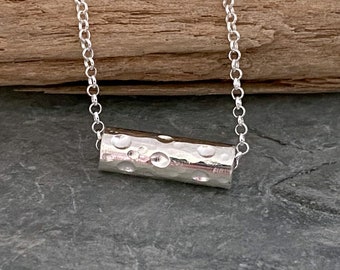 Silver bar pendant that slides along the chain, patterned silver necklace, unique design silver pendant, sliding tube necklace