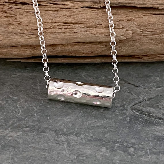 Unusual Minimalist and Delicate Silver Necklace With a Patterned Tube That Slides Along the Chain. Etsy