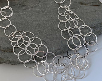 Short three layer chain necklace made from round links with a sparkly hammered finish. Handmade silver chain necklace. Unique chain necklace