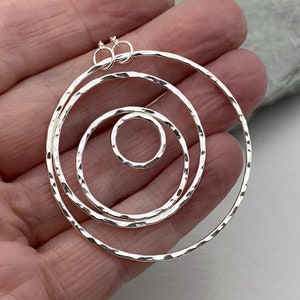 Large round silver circles statement necklace handmade from hammered silver.