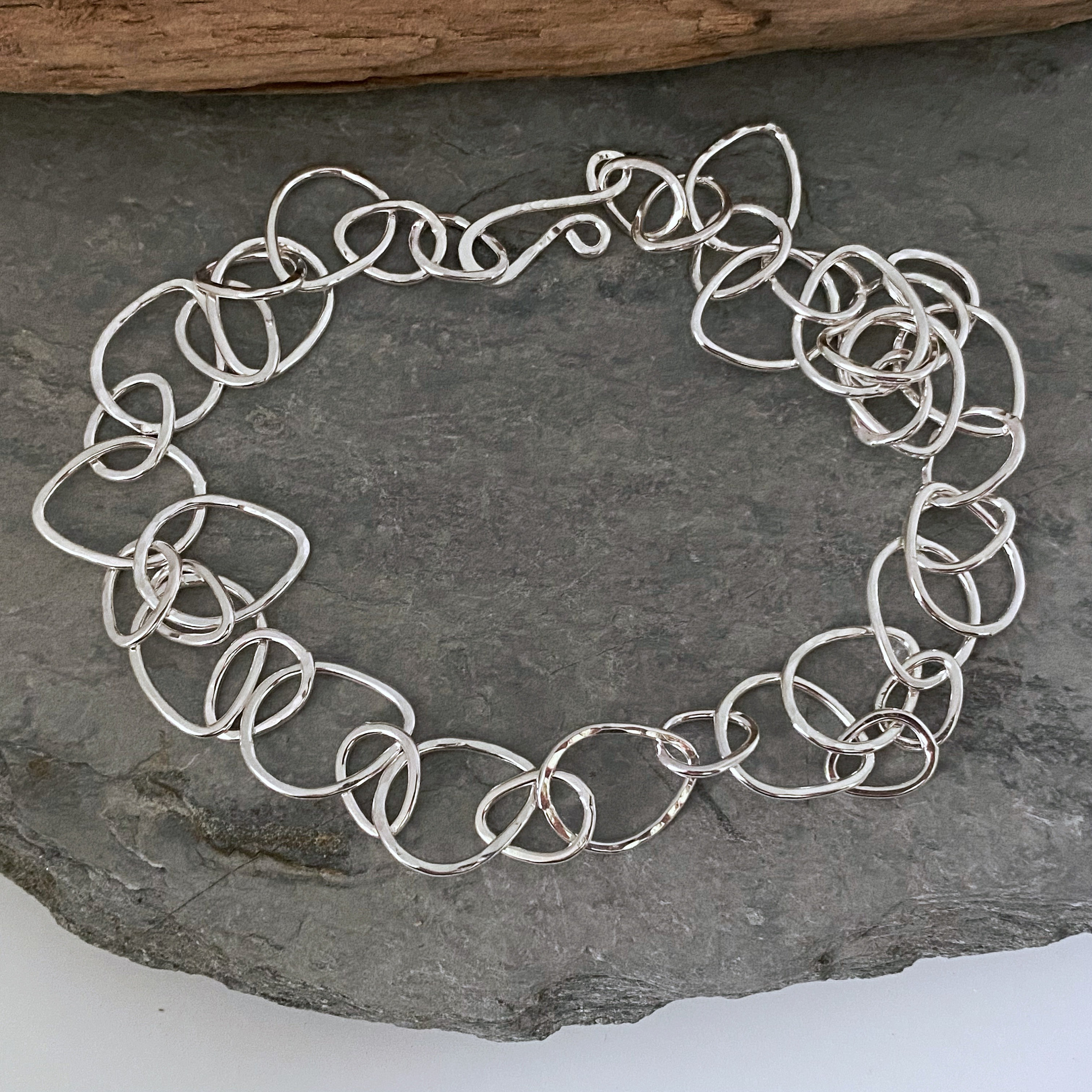 Chunky Silver Chain Necklace Made From Raindrop Shaped Links, Heavy Necklace, Solid Handmade