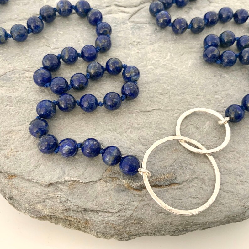 Silver circles necklace with Lapis Lazuli semi precious beads