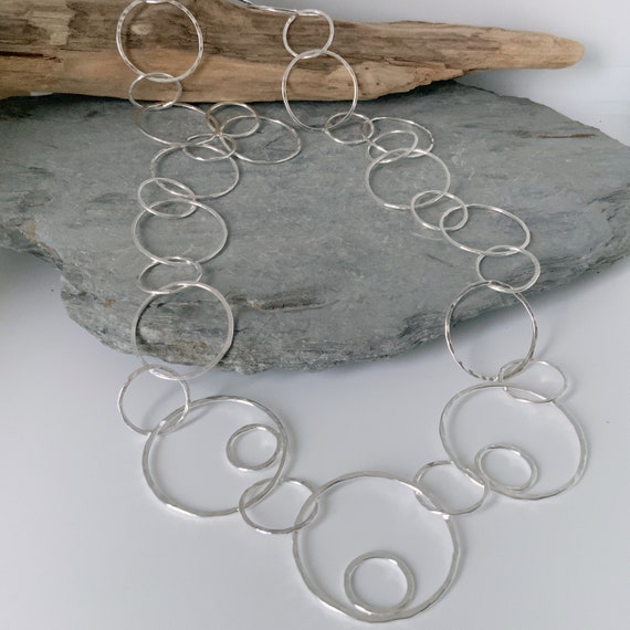 Large Silver Circles Chain Necklace Hammered Silver Chain - Etsy UK