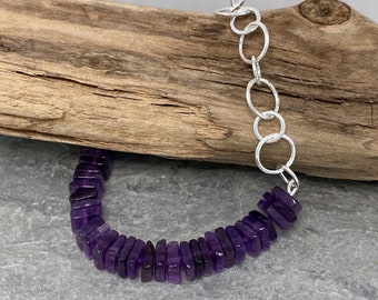 Unique Amethyst and silver links bracelet, silver chain bracelet with purple Amethyst beads, unusual chain and bead bracelet.