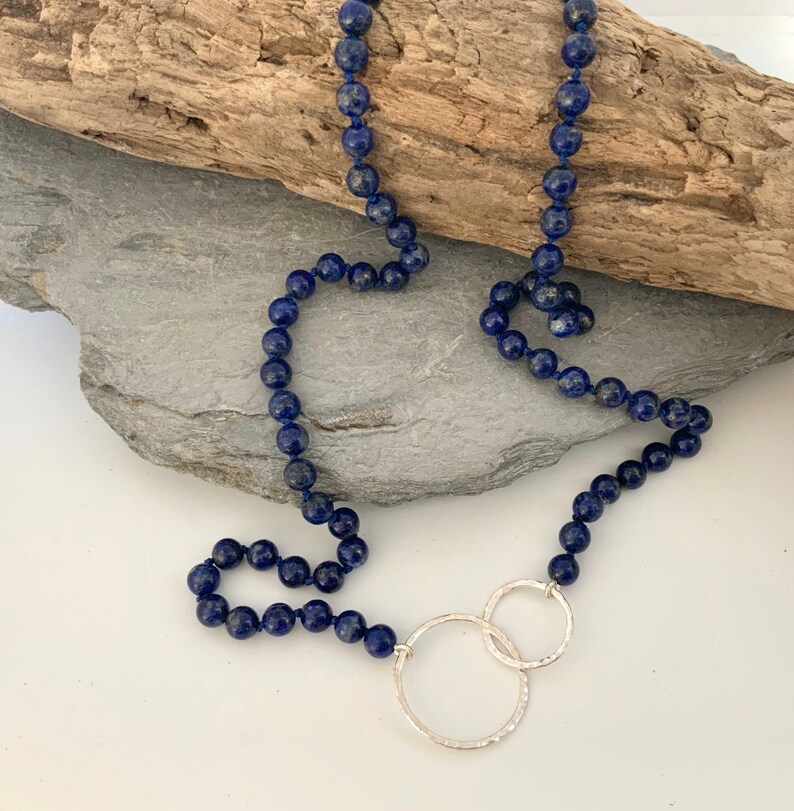 Silver circles necklace with Lapis Lazuli semi precious beads