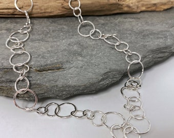 Handmade delicate silver chain necklace with hammered round links