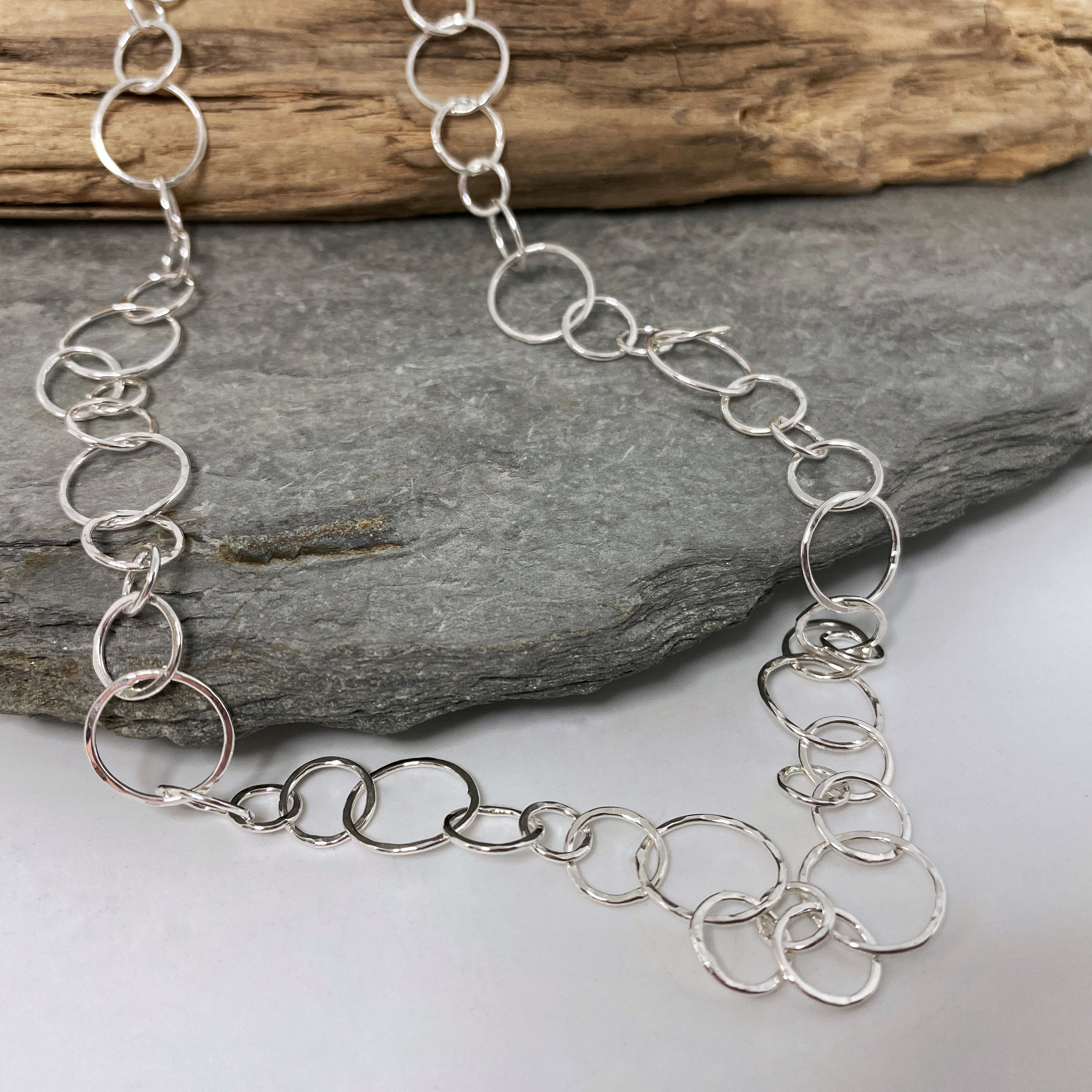 Handmade Delicate Silver Chain Necklace With Sparkly Hammered Round Open Links Etsy Canada