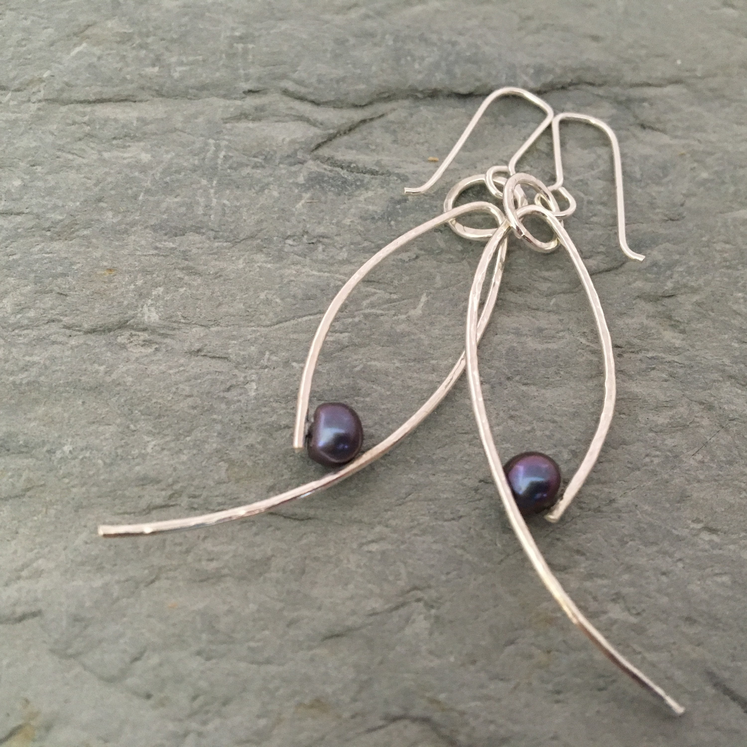 Dangly Pearl Earrings, Sterling Silver Dangly Earrings in An Asymmetrical Design With Freshwater Pearls, June Birthstone