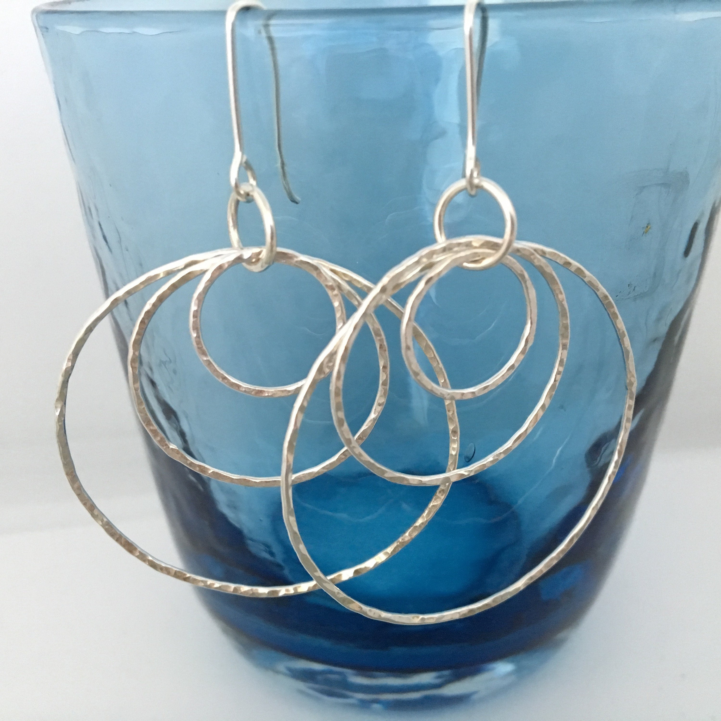 Extra Large Silver Triple Hoop Earrings With A Sparkly Hammered Finish