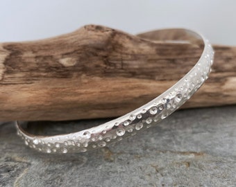 Unique patterned solid silver bangle, Hammered sterling silver bangle with an unusual bubbles pattern