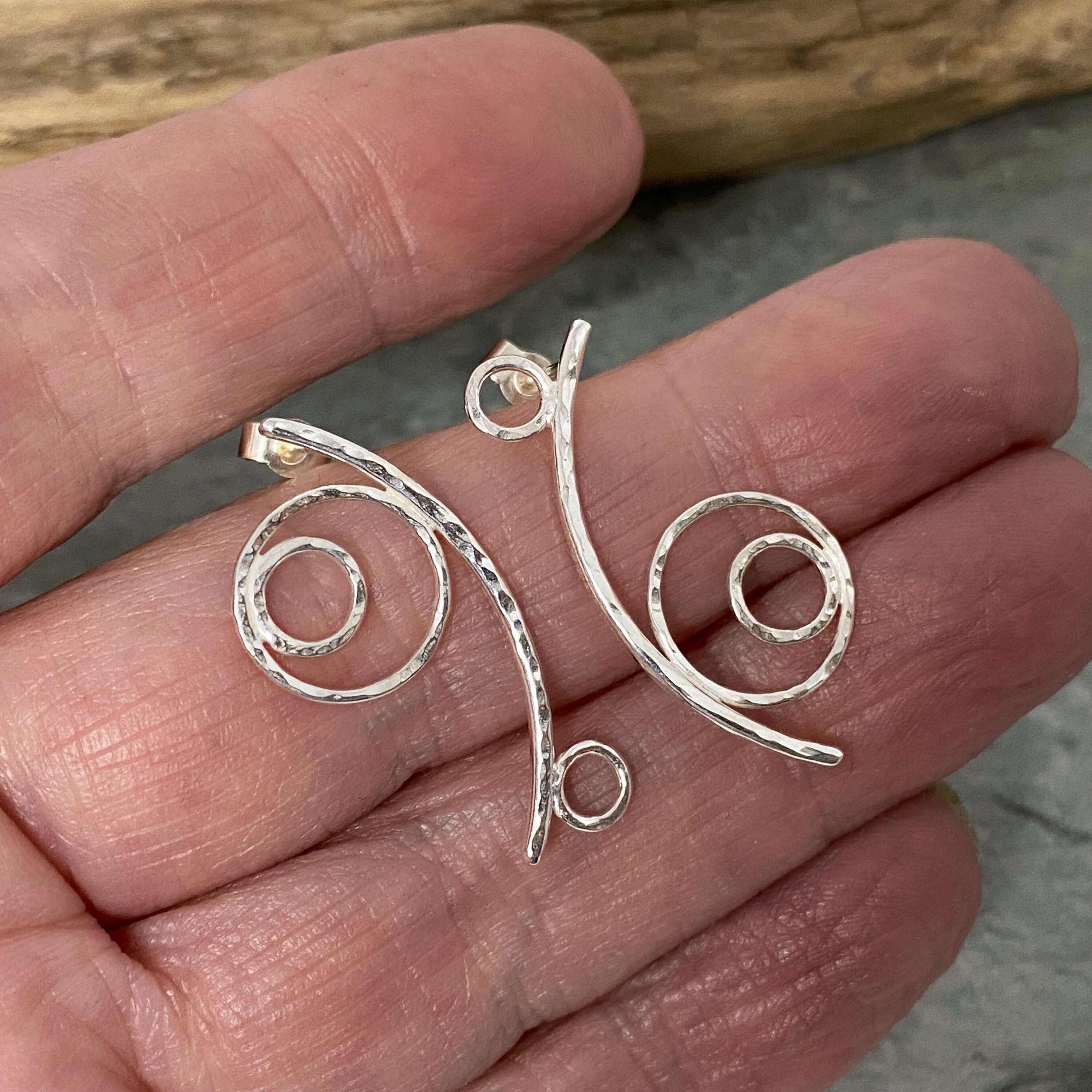 Asymmetrical Silver Earrings in A Yin Yang Design, Handmade From Recycled Sterling