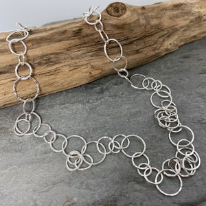 Handmade delicate silver chain necklace with hammered round links image 4