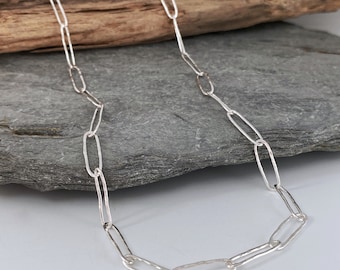 Handmade silver chain with paperclip links, paperclip chain necklace.