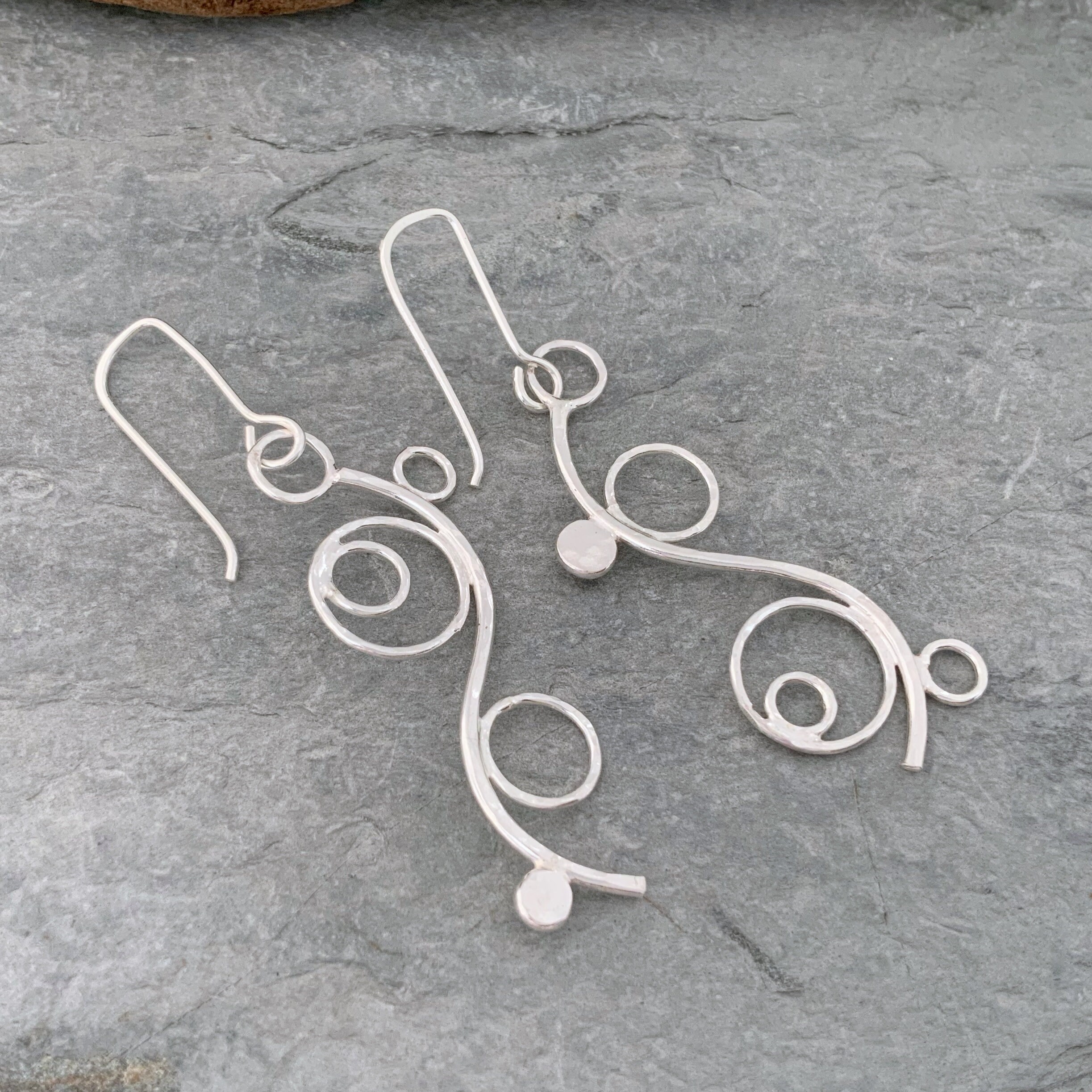 Long Dangly Silver Earrings With An Asymmetrical Style, Handmade From Recycled Sterling