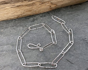 Handmade silver chain with paperclip links, paperclip chain bracelet. Silver chain bracelet.