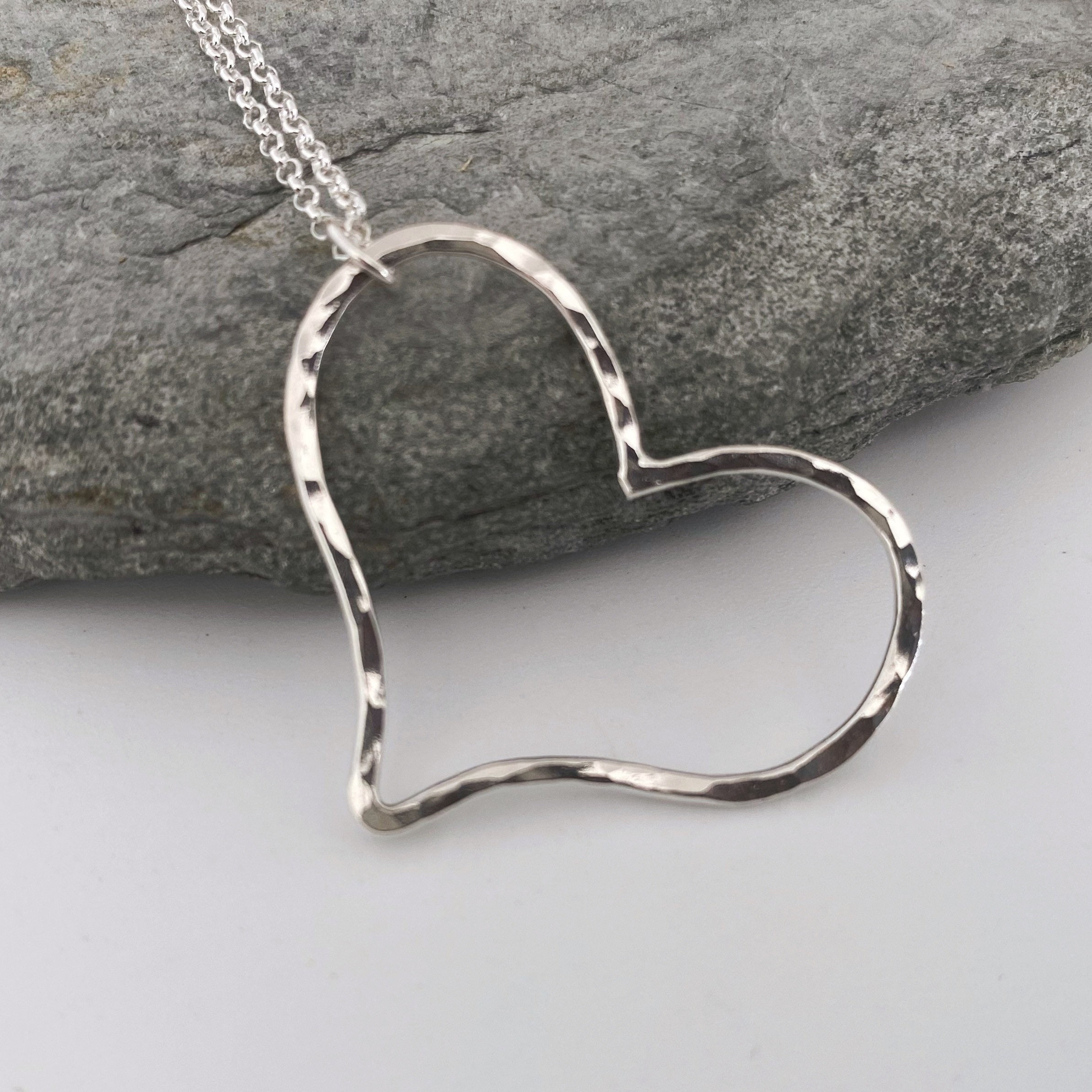 Silver Heart Pendant With A Sparkly Hammered Texture, Handmade Open Necklace, Perfect Valentines Gift, Girlfriend Present