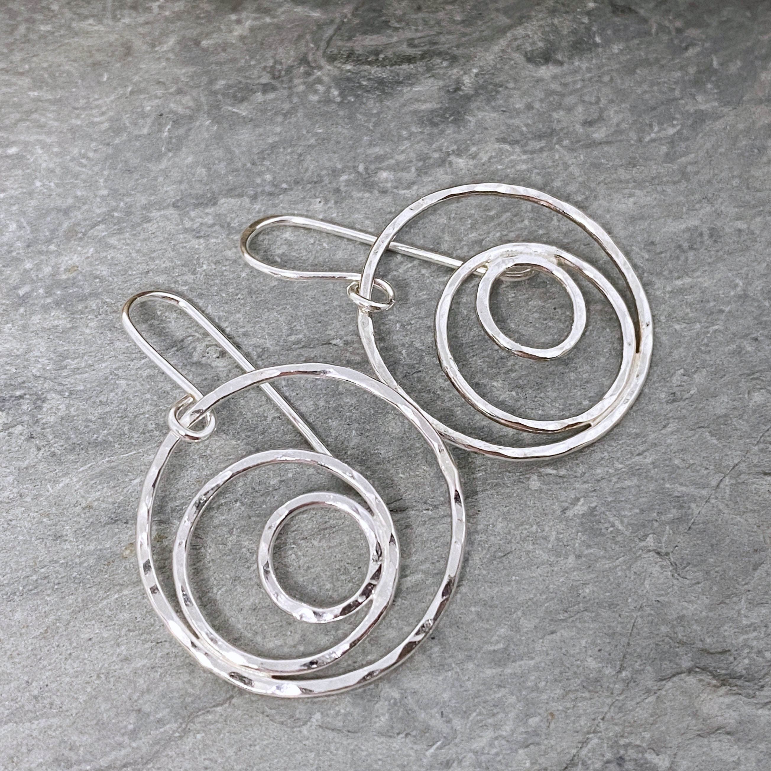 Handmade Hammered Silver Circles Dangly Earrings