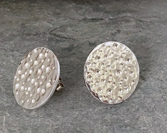 Round stud earrings, large circle earrings, patterned silver studs, large button earrings, big studs, large circle studs, solid silver