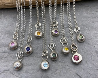Small recycled silver nugget pendant set with sapphire, Topaz, Amethyst and other gemstones
