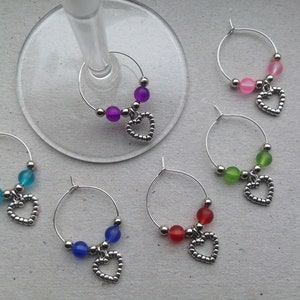 Set of 6/8/10/12 Heart Wine Glass Charms, Cocktail, Gin, Birthday, Hen Party, Girls' Night In, Birthday Gift, Stocking Filler, Gift Pouch