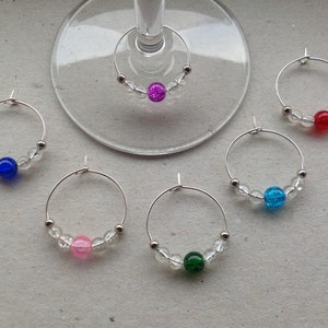 Set of 6/8/10/12 Glass Beaded Wine Glass Charms, Birthday Party, Hen Party, Girls' Night In, Birthday Gift, Stocking Filler Gift Pouch