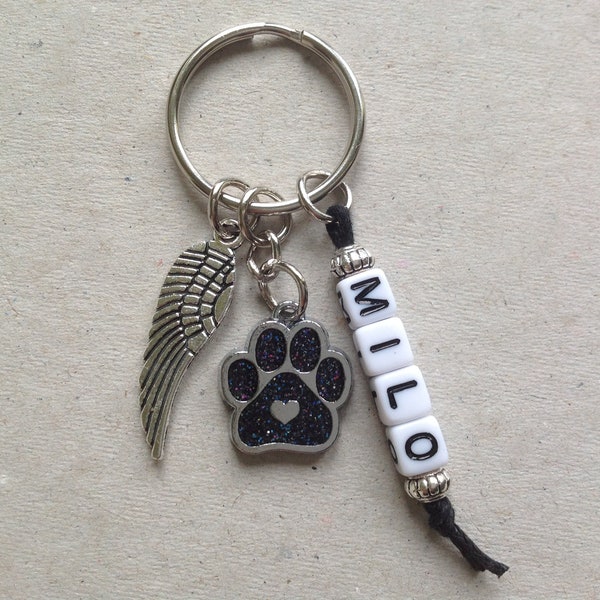 Personalised Name Cat Dog Glitter Paw Keyring, Cat Dog Lover, Cat Dog Loss, Memorial, Remembrance, One or Two Names, Organza Gift Pouch