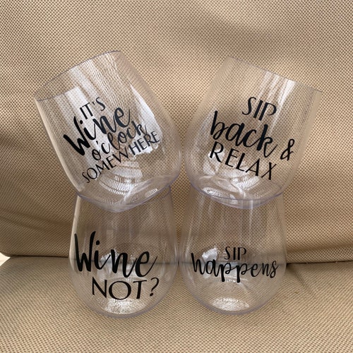 Personalized Stemless PLASTIC Wine Glass Wine Glasses Etsy