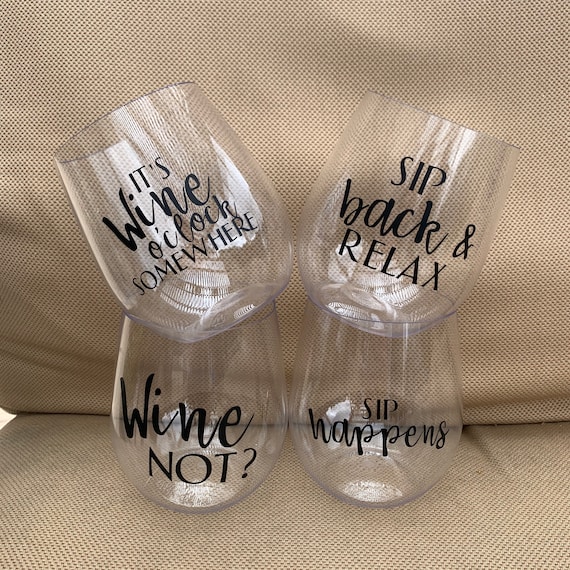 Custom Stemless Plastic Wine Glasses Etsy