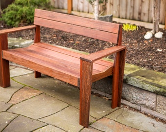 Custom Ipe Modern Outdoor Bench with Arms