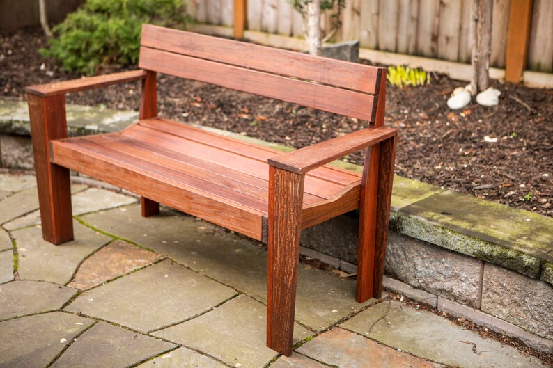 Custom Ipe Modern Outdoor Bench with Arms image 1