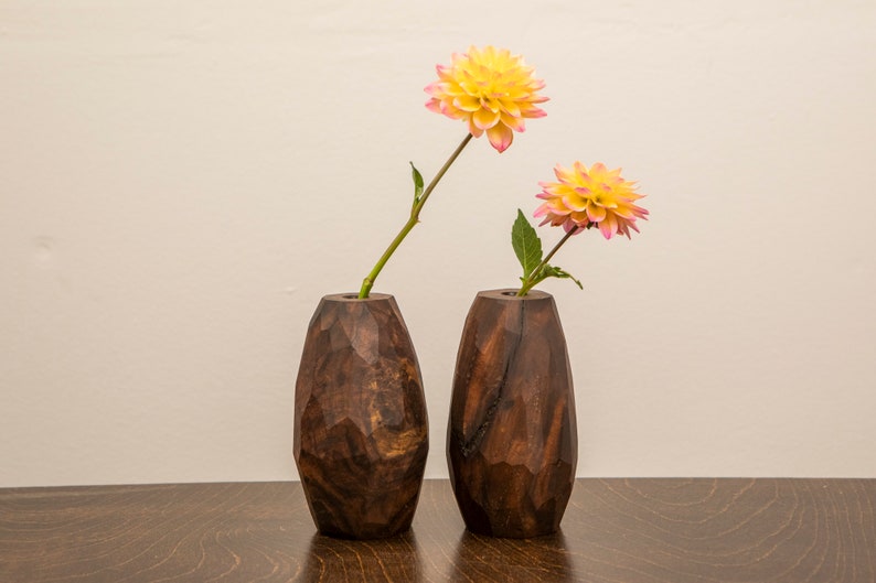 Pair of Modern Walnut Burl Bud Vases image 3