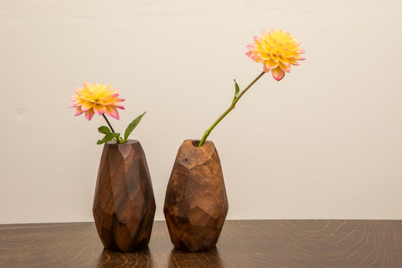 Pair of Modern Walnut Burl Bud Vases image 2