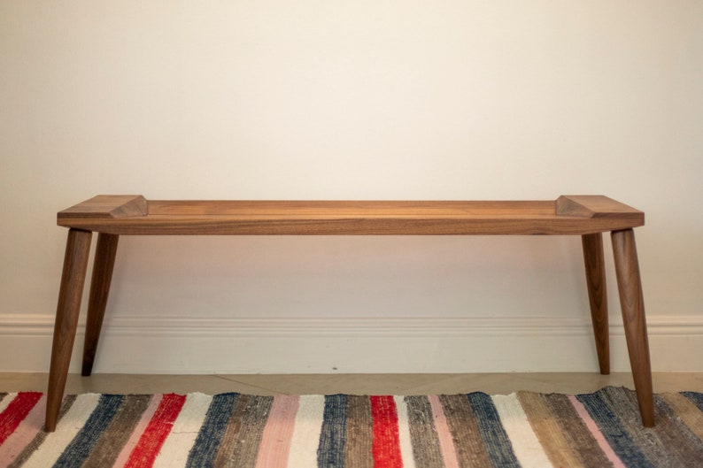 MCM Bench with Brass Inlay Pictured in Walnut image 2