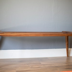MCM Bench with Brass Inlay Pictured in Walnut image 3