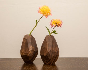 Pair of Modern Walnut Burl Bud Vases