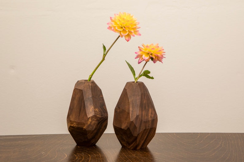 Pair of Modern Walnut Burl Bud Vases image 1