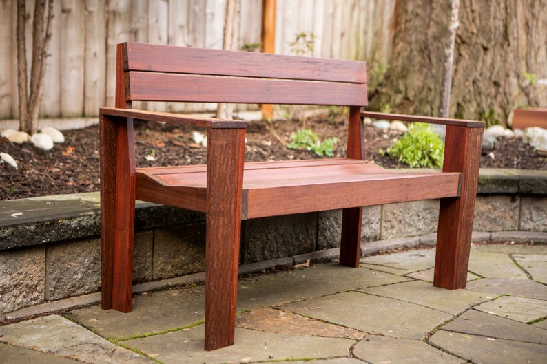 Custom Ipe Modern Outdoor Bench with Arms image 3