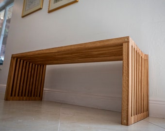 Modern Slat Bench in White Oak