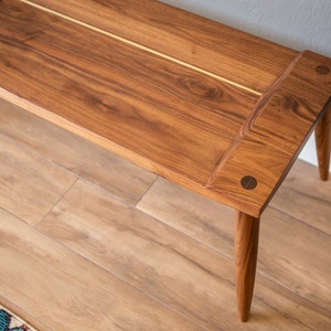 MCM Bench with Brass Inlay Pictured in Walnut image 1