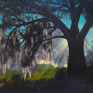 A Florida Morning, Live Oak Tree Painting, Sunrise Wall Art