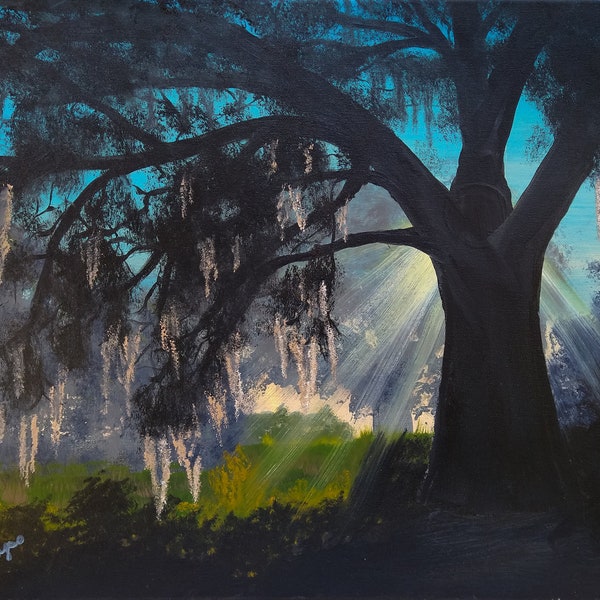 A Florida Morning, Live Oak Tree Painting, Sunrise Wall Art