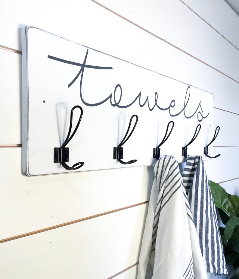 Towel hooks coat rack sign bathroom decor bathroom sign Etsy