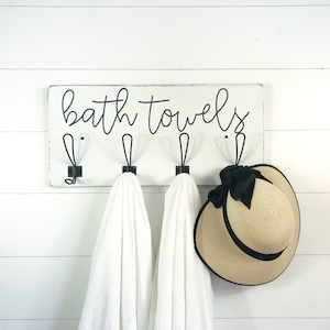 Master bath decor | towel hooks sign | bathroom decor | bathroom sign | rustic wood sign | housewarming gift | wedding gift
