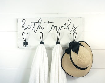 Master bath decor | towel hooks sign | bathroom decor | bathroom sign | rustic wood sign | housewarming gift | wedding gift