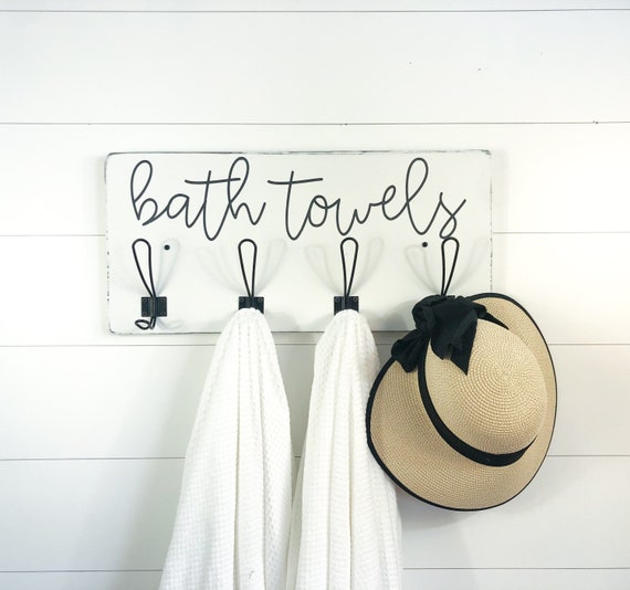 Master Bath Decor Towel Hooks Sign Bathroom Decor Bathroom Sign Rustic Wood Sign Housewarming Gift Wedding Gift Etsy